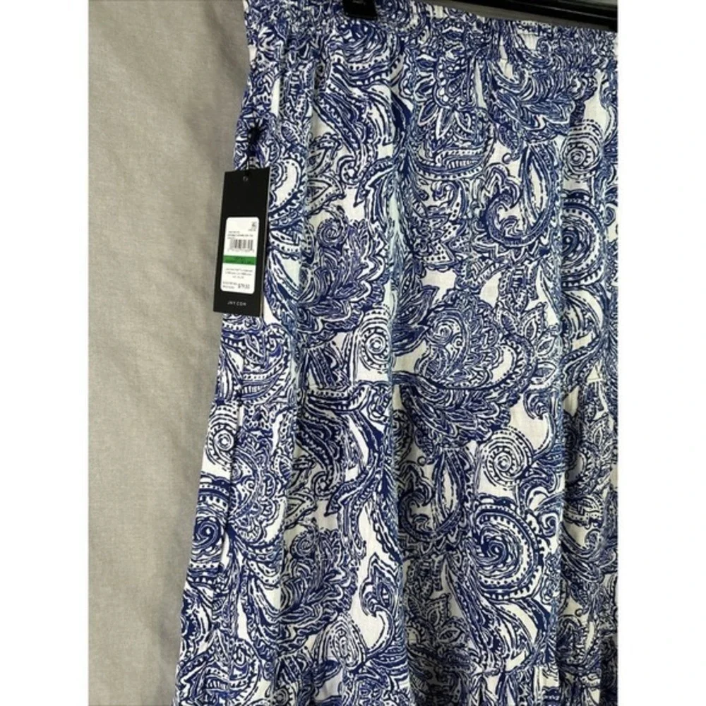 Jones New York Large Blue White Paisley Linen Blend‎ Tiered Midi Skirt